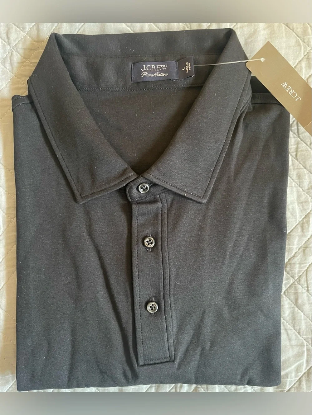 J. CREW Polo shirt in Pima cotton Black Size L NWT $98 CR435
